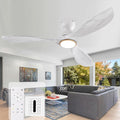 52 Inch Flush Mount Ceiling Fans with Lights and Remote,White and Gold Low Profile Ceiling Fan with Light,Dimmable,Quiet Noiseless DC Motor for Patios,Living Room,Bedroom(Wall Control Switch)