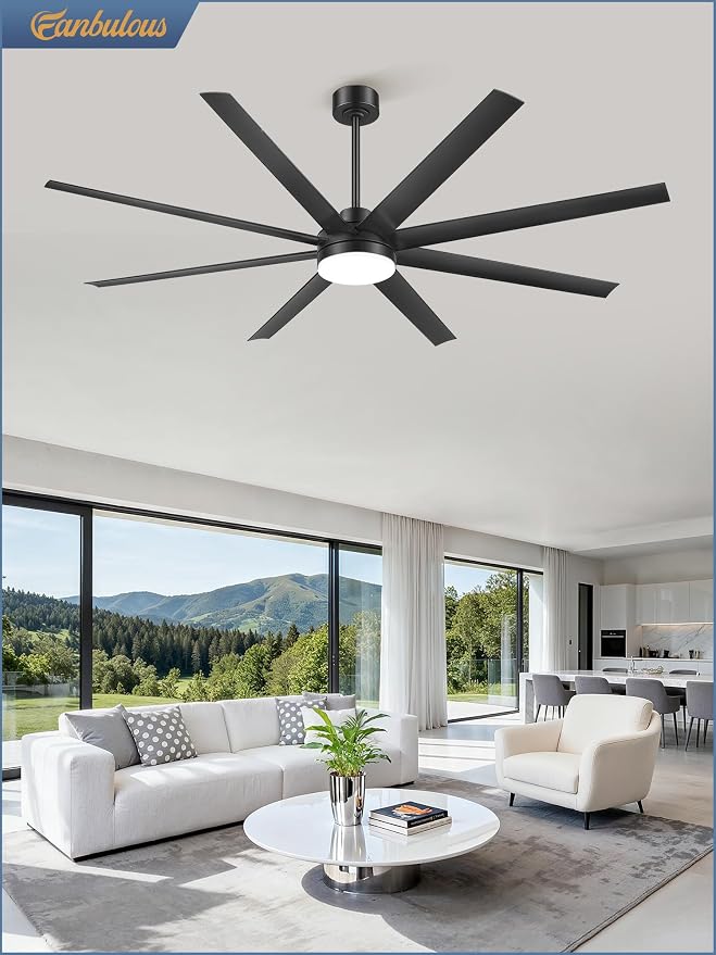 Fanbulous 72 Inch Large Ceiling Fans with Lights, Black Ceiling Fan with Remote Control, Dimmable, 3CCT, Quiet, Modern Ceiling Fan for Living Room, Bedroom, Kitchen, Patio, Outdoor