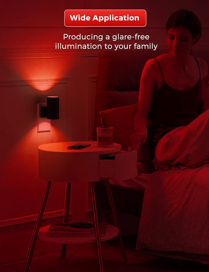4 X Red Night Light, LOHAS Night Light Plug in with Dusk to Dawn Sensor, 0-100LM, Adjustable Brightness, Sleep Aid Red, Dimmable Night Lights for Home Decor, Bathroom, Hallway, Bedroom, Kids Room