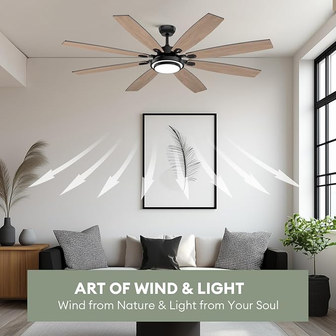 Fanbliss 72 Inch Black Large Ceiling Fans with Lights and Remote Control for Living Room, Modern Ceiling Fan with Quiet Reversible DC Motor, Ceiling Fan Lights for Garage, Patio, Indoor and Outdoor