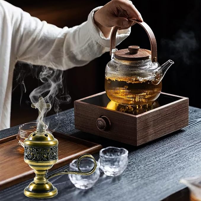 Bronze Incense Burner with Tong – Frankincense Charcoal Incense Stand Aromatherapy, Yoga, Spa, Home Decor, and Church Use – Compact & Durable Bakhoor Holder