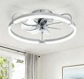 LEDIARY Ceiling Fans with Lights and Remote, 20'' Low Profile Ceiling Fan with Light, 3000-6000K Dimmable Fandelier LED Fan Light, 6 Wind Speeds, Grey Modern Flush Mount Ceiling Fan for Bedroom