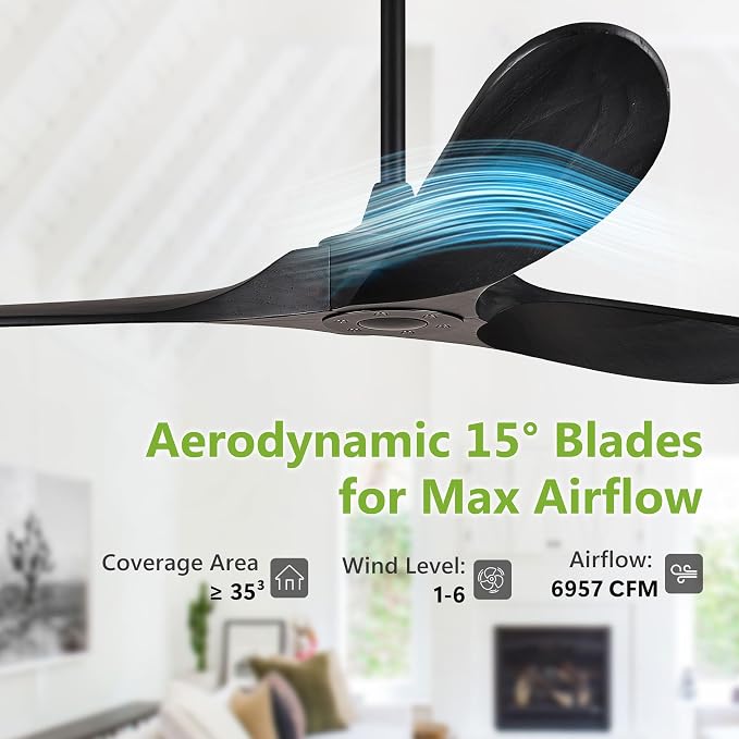 Haipeel 72 Inch Wood Ceiling Fan no Light, Large Ceiling Fans without Lights and Remote Control, Modern Black Indoor Outdoor Ceiling Fan no Light Propeller for Patios Garage High cfm ETL, Matte Black