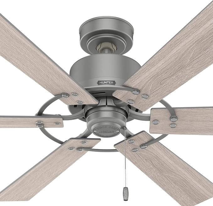 Hunter Gilrock, Indoor, Ceiling Fan, No Light, 52 inch, Matte Silver | Standard Mount, Pull Chain, 6 Blades, For Bedroom, Living Room, Kitchen, 52353