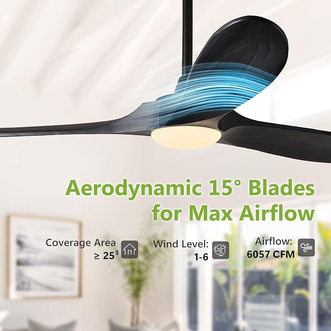 Haipeel Ceiling Fans with Lights, 60 Inch Solid Wood Black Ceiling Fans with Lights and Remote Control for Outdoor Ceiling Fan with Light Propeller for Porch Farmhouse, DC ETL Listed, Matte Black