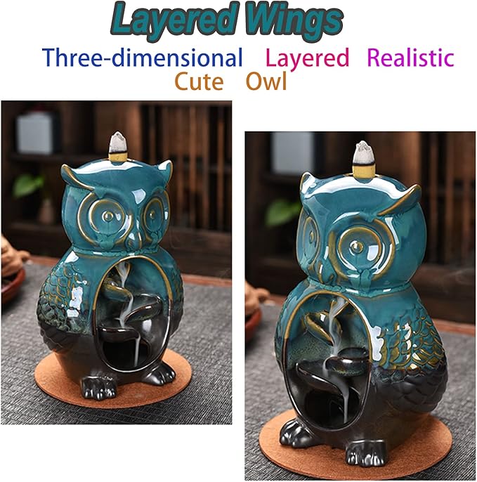 Mountain Waterfall Incense Burner，Backfall Incense Holder River, Incense Falls Meditation Decor for Room with Upgrade Incense Cones and Accessories (OWL)