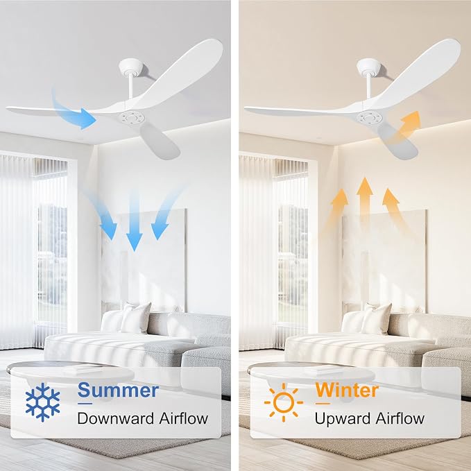 heimo 72 Inch white Ceiling Fan No Light,Indoor Outdoor 3 Blade Wood Ceiling Fans without Lights for Patios Living Room Porch Garage Big Extra Large Wooden Fan with Downrod