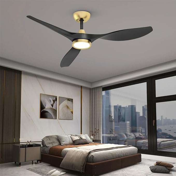 Roomratv Ceiling Fans with Lights and Remote Control,Quiet Noiseless Reversible DC Motor,6 Speeds,Timers, 3 CCT, Indoor Use, Plastic Blades,52 Inch Black and Gold Modern Ceiling Fan for Living Room
