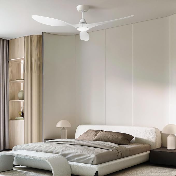 Roomratv Ceiling Fans with Lights and Remote Control,Quiet Noiseless Reversible DC Motor,6 Speeds,Timers, 3 CCT, Indoor Use, Plastic Blades,52 Inch White Ceiling Fan Smart APP Control for Living Room
