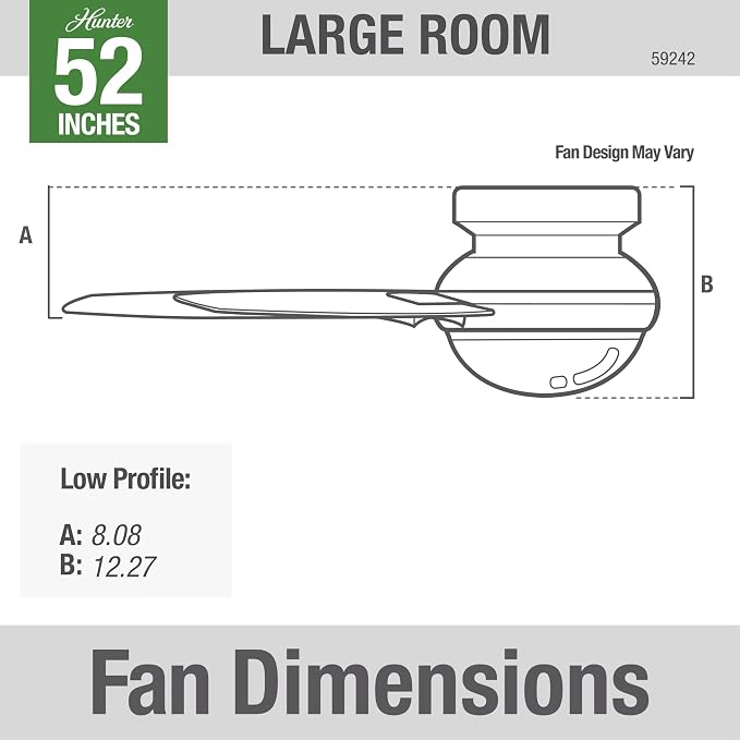 Hunter 52 inch Indoor Ceiling Fan with LED Light and Remote Control - White Modern Ceiling Fan, Low Profile Mount, 4 Blades, For Bedroom, Living Room, or Kitchen, Quiet - Dempsey 59242, Fresh White | with LED Light and Remote Control, Low Profile Mount...