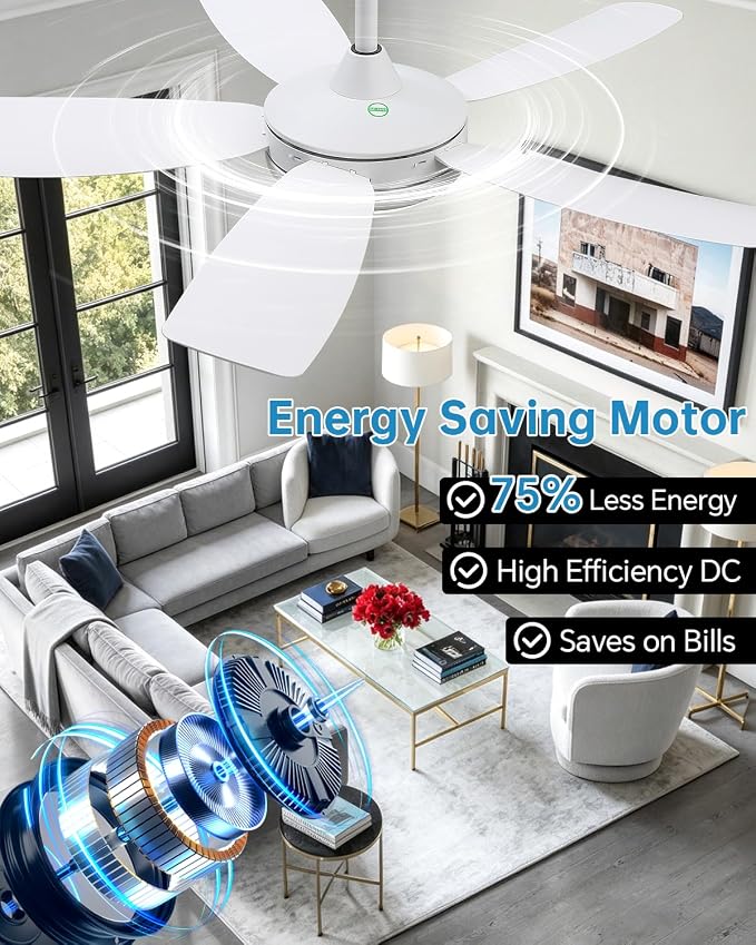 Sofucor 42 Inch Ceiling Fans with Lights-Modern White Small Bedroom Ceiling Fan with Remote Control,Plug-in Blades Quick Install,Quiet DC Motor,Outdoor 5 ABS Blades Ceiling Fan for Kitchen/Living Room