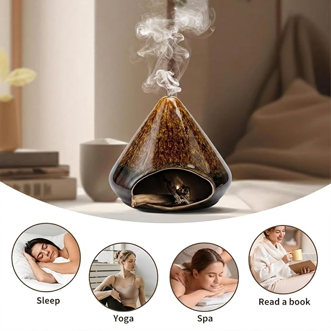 Handcrafted Ceramic Palo Santo Holder –Artistic Incense Burner for Meditation, Mindfulness & Zen Home Decor – Wabi-Sabi Style Cone Sculpture, Relaxation & Aromatherapy-Gift for Yoga (Brown)