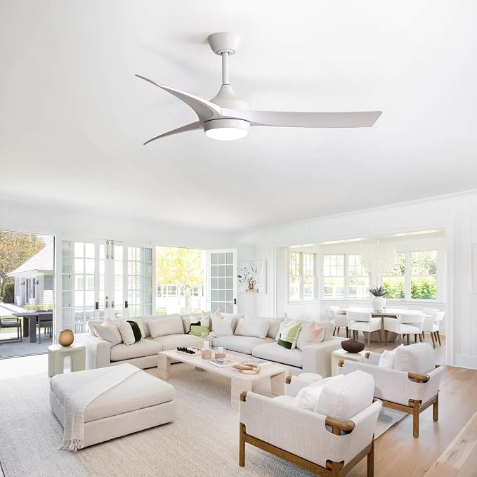 Sofucor 52 Inch Smart Ceiling Fan with Light, White Modern Ceiling Fan | Alexa/Google Assistant/APP/Remote Control，ABS 3 Blades, Reversible DC Motor, Timer, 6 Speeds, for Living Room Bedroom Patio