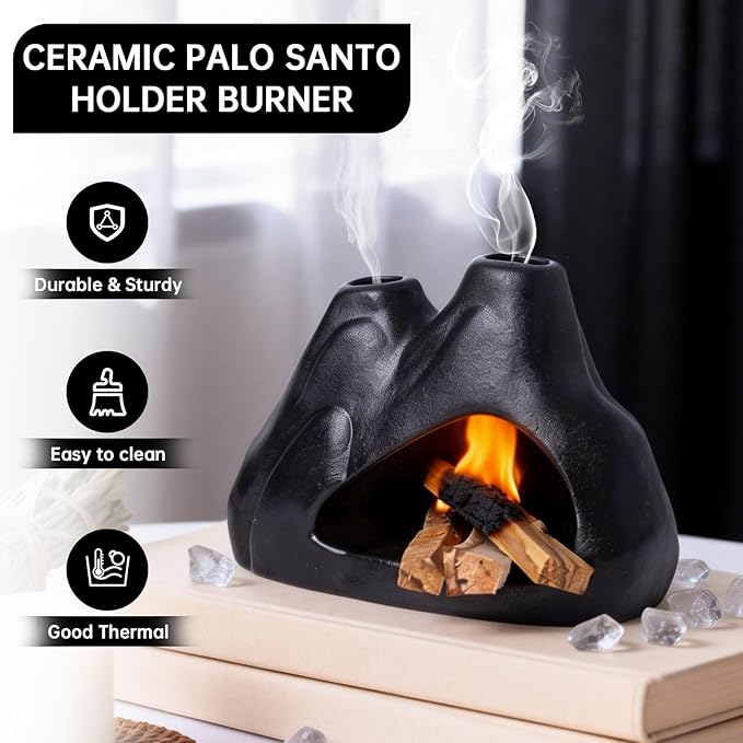 Ceramic Palo Santo Incense Holder. A Mini Chimney for Burning Palo Santo Incense and Sage, Incense Burner, Mountain-Shaped Burner, Home Decor Incense Burner for Yoga Meditation Rooms.