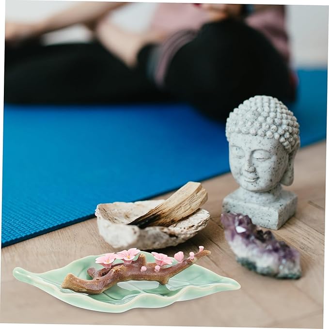 Yardwe Ceramic Incense Stick Burner Blossom Design Incense Holder for Home Meditation Relaxation Office Desk Decor 6.88X3.14X1.18In