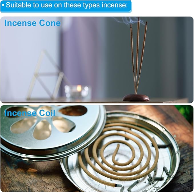 PATIKIL 5.5" Dia. Incense Burner Plate, 2 Pack Coil Incense Holder Alloy Ash Catcher Fireproof Incense Cone Pad Tray for Yoga Spa Room Home Office, Gold Tone