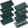 Set of 8 Stackable Jewelry Organizer Stackable Trays for Drawers,Jewelry Drawer Inserts Container Display Case Storage for Earring Necklace Rings Bracelet with Removable Dividers-Green