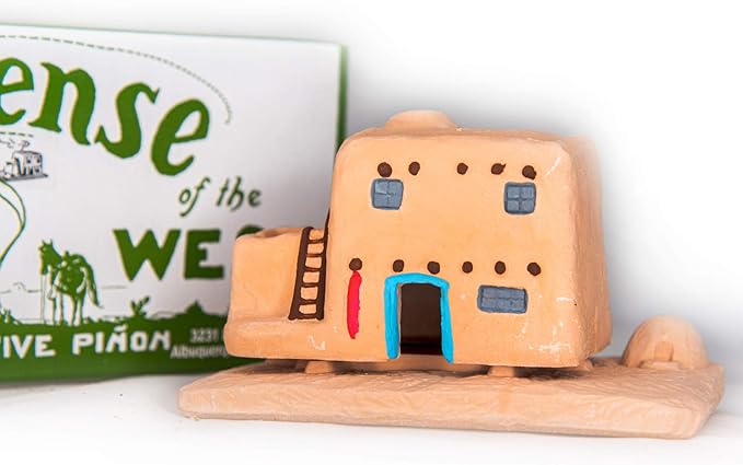 Incienso de Santa Fe - Casa de Adobe Natural Wood Incense Burner, Includes 20 Piñon Incense Bricks - Made in The USA