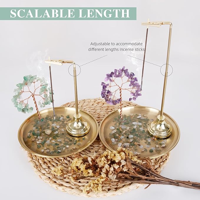 Crystal Tree Joss Stick Incense Holder,Ash Fly Proof Incense Burner-Incense Holder for Sticks Ash Catcher for Yoga, Meditation and Home Decor(Green Tree -17cm)