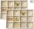Large Velvet Jewelry Tray Display Drawer Inserts 2 Pack | Stackable Jewelry Organizer for Earring Bracelet Necklace Ring (Beige, 12 Grids)