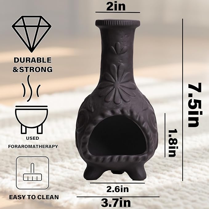 MOUGIGI Elegant Handmade Black Palo Santo Holder–Incense Cone & Stick Burner with Smudge Chimney for Sage, Aromatherapy, Yoga, Meditation and Home Decor | Unique Gift for Friends & Family