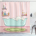 Ambesonne Feminine Shower Curtain, Illustration of a Bathtub with Bubbles in Girly Room Aroma Oil Aromatherapy, Cloth Fabric Bathroom Decor Set with Hooks, 69" W x 75" L, Pink Blue