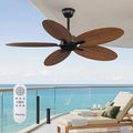 Passky Ceiling Fan No Light, 52 inch Tropical Ceiling Fan with Remote Control, Reversible, Super Quiet, High Quality DC Motor, Banana-leaf Shape Ceiling Fan for Bedroom, living room, Coverd Patio