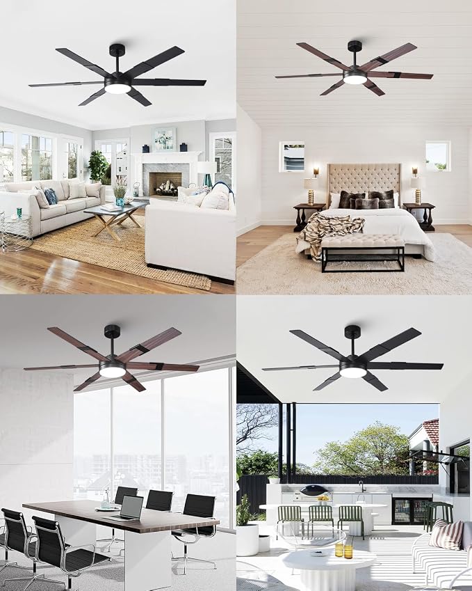 60 Inch Ceiling Fans with Lights and Remote, Modern Large Black Ceiling Fan for Indoor or Covered Outdoor, 3CCT,Reversible DC Motor Dual-Sided Blades High CFM Ceiling Fan for Living Room Garage