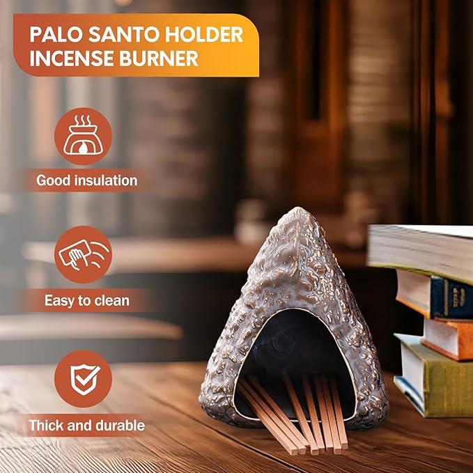 SAIBI Handmade Palo Santo Holder & Incense Cone Burner, Elegant Sage Smudging Accessory for Spiritual Rituals, Energy Cleansing, Meditation, Yoga & Aromatherapy, Thoughtful Gift (Triangular Volcano)