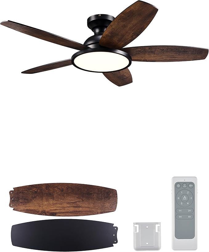 VONLUCE Ceiling Fans with Lights, 42 Inch Ceiling Fan and Remote, Full-spectrum LED Light, 3CCT, 6-Speeds Noiseless Reversible DC Motor, Modern Flush Mount Ceiling Fan for Farmhouse Bedroom Indoor