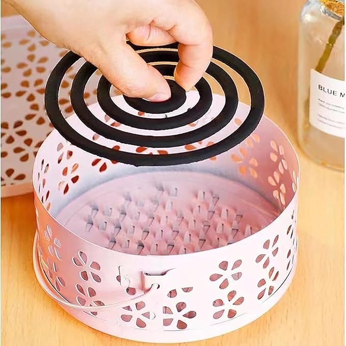 1pcs Mosquito Coil Holder Retro Incense Coils Holder Portable Incense Burner Holders with Handle for Home Camping Indoor Outdoor Patio (Pink)