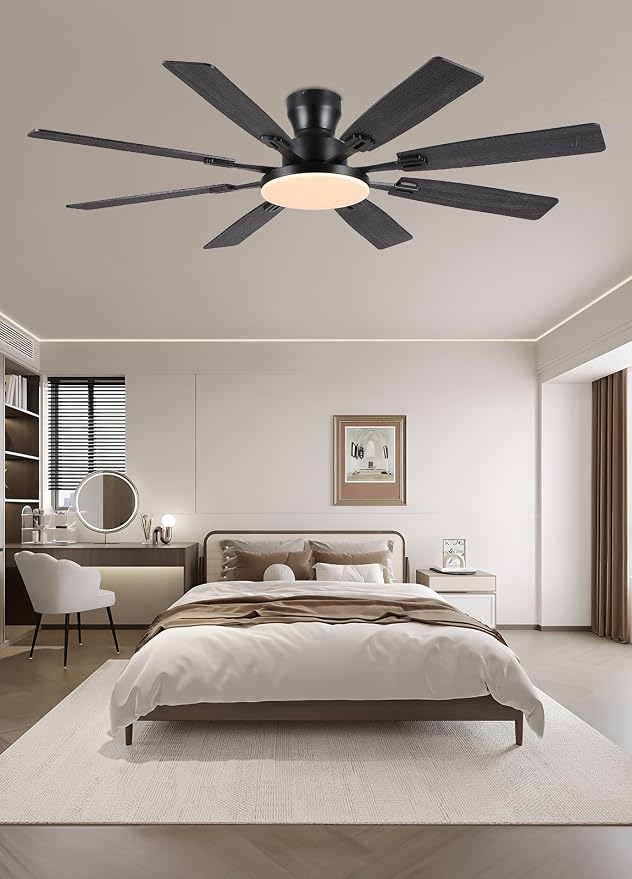 JSAITEE 60Inch Ceiling Fan with Lights Flush Mount Low Profile,Dark Grey | Ceiling Fans,DC Reversible Motor Noiseless, 3CCT Dimmable, Dual Finish, 6 Speeds Ceiling Fan for Indoor/Outdoor