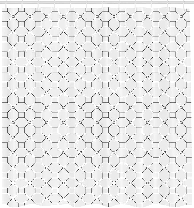 Ambesonne Geometric Shower Curtain, Minimal Simple Image with Hexagonal Stripes and Lines Modern Art Print, Cloth Fabric Bathroom Decor Set with Hooks, 69" W x 75" L, White