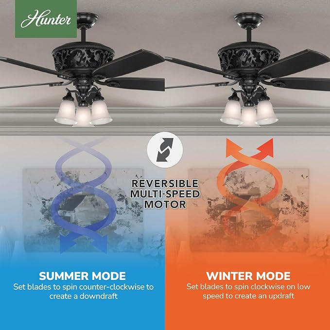Hunter Promenade, Indoor, Ceiling Fan, Standard Mount, 54 inch, Gloss Black