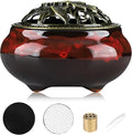 Ceramic Incense Burner Holder Set – 9 Hole Incense Stick Holder with Coil Incense Holder & Burner Tray – Multi-Function Censer for Cones, Coil Incense, and Stick Incense (Fambe Red)