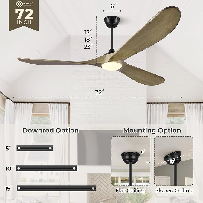 72" Ceiling Fans with Lights and Remote Control, Outdoor Ceiling Fan with Lights High CFM Dimmable Quiet 3 Blade Wood Walnut Ceiling Fan,Bronze Gray