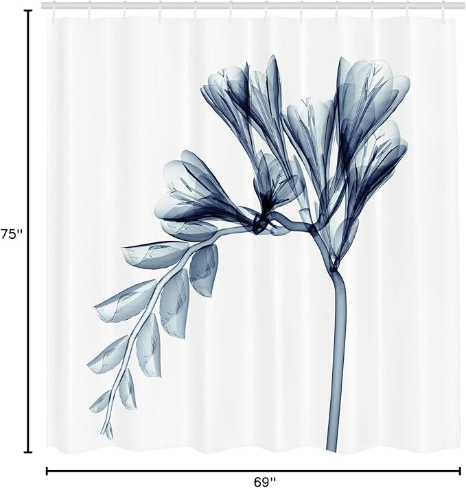 Ambesonne Flower Shower Curtain, X-ray Illustration of a Flower Blossom Unique Minimalistic Art, Cloth Fabric Bathroom Decor Set with Hooks, 69" W x 75" L, Teal Cream