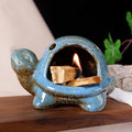 MOUGIGI Blue Ceramic Turtle Palo Santo Burner - Mini Chiminea, Burns Palo Santo、Sage、Incense Cones, Doubles as Small Candle Holder for Energy Cleansing、Yoga、Meditation、Zen、Altar Aromatherapy