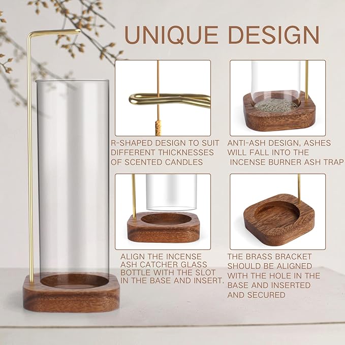 YHAOEN Incense Holder, Insence- Stick Holder [Anti-Ash Flying] with Removable Glass Ash Catcher Mess-Free Incense Burner Holder, Incense Stick Holder for Home Decor Yoga Spa, Unique Incense Burner