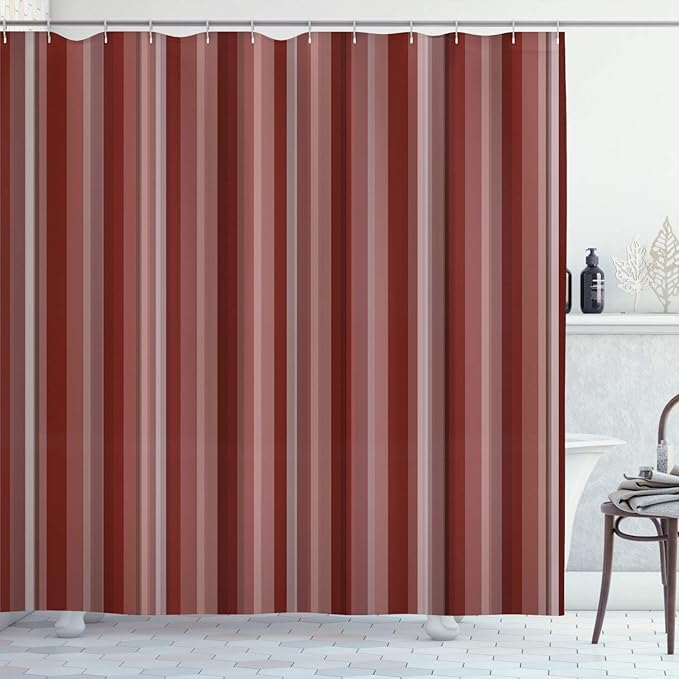 Ambesonne Stripes Shower Curtain, Abstract Ocean Inspired Palette Lines Geometrical Image Illustration, Cloth Fabric Bathroom Decor Set with Hooks, 75" Long, Burgundy Paprika