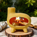 MOUGIGI Elegant Handcrafted Ceramic Palo Santo Burner-Yellow Terracotta Footed Incense Holder for Meditation,Compatible with Wood Sticks,Sage,Ash&Cones-Mini Aromatic Home Altar with Chimney Design