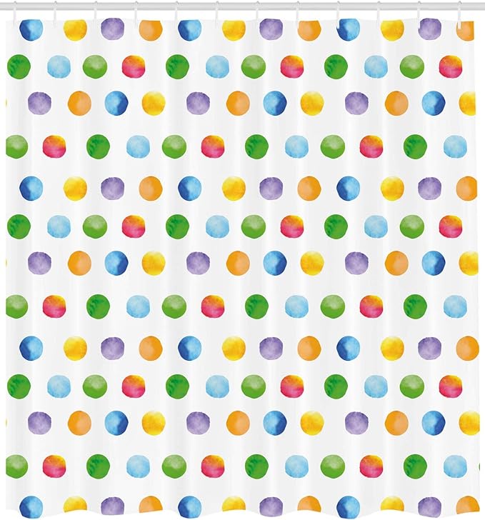 Ambesonne Abstract Shower Curtain, Big Polka Dots Colorful Circles Watercolor Paintbrush Modern Art, Cloth Fabric Bathroom Decor Set with Hooks, 69" W x 70" L, Multicolor White