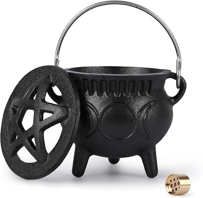 Cast Iron Sacred Incense Holder, Small Three-Legged Cast Iron Pot, Incense Burner, Suitable for Yoga Meditation and Energy Cleansing, Sage Burning, Candle Holder Rituals and Decorations