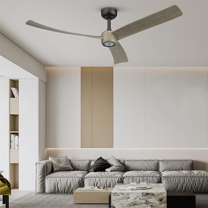 TALOYA 52 Inch Ceiling Fans with Lights Led Remote Control Flush Mount Low Profile for Living Room Bedroom Outdoor Patio,DC Motor,Reversible,Dimmable,Buzzer ON/Off,3 Blades,Black Walnut