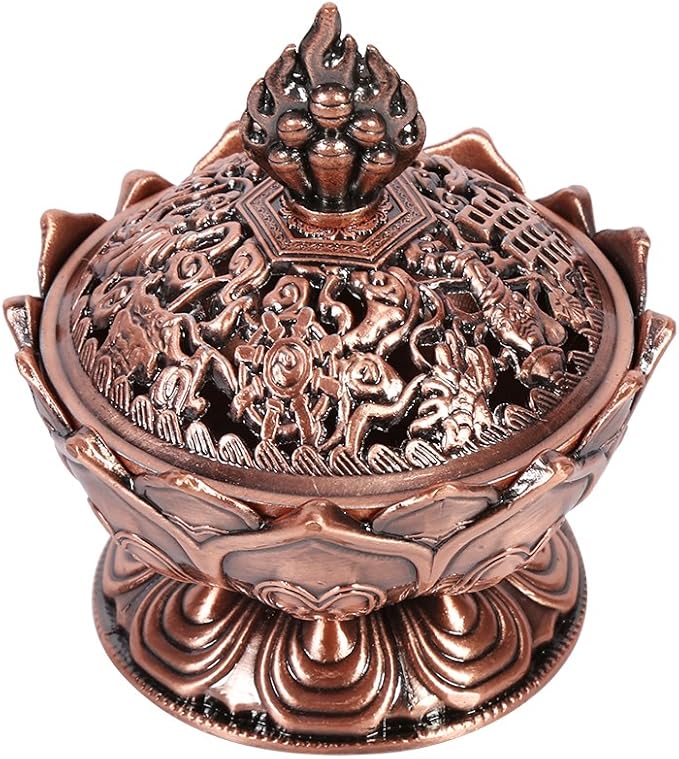 Walfront Metal Incense Cone Holder Lotus Bowl Zinc Alloy(Red-bronze), Desktop Ornament Supplies