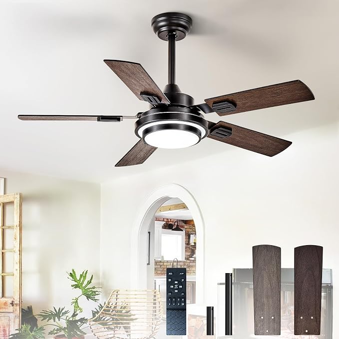 Depuley 42-Inch Ceiling Fan with Light: Walnut Ceiling Fans with 5 Blades Dual Finish Reversible - Farmhouse Ceiling Fan with Remote Control Noiseless for Living Room Outdoor Patios
