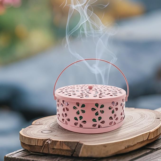Mosquito Coil Holder, Portable Mosquito Coil Burner, Suitable for Indoor and Outdoor Camping (Pink)