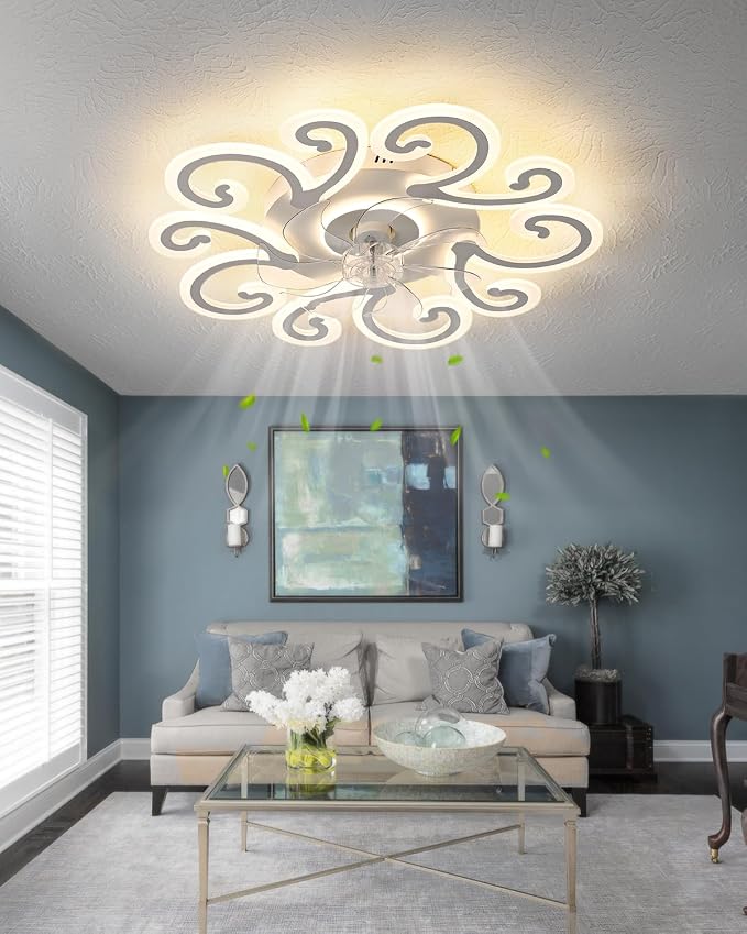 Remote-Controlled Ceiling Fan with Light, Modern Ceiling Fan with Lighting, Stepless Dimming with Color Temperature Adjustment, 6-Speed Settings, Suitable for Bedrooms and Living Rooms (White)