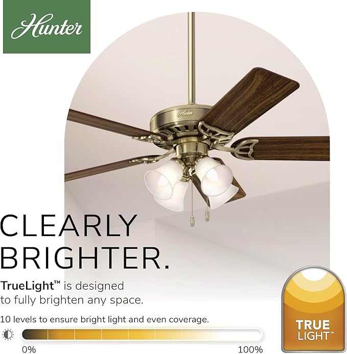 Hunter Studio Series, Indoor, Ceiling Fan, Quiet, 52 inch, Antique Brass