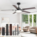60 Inch Ceiling Fans with Lights and Remote, Bedroom Living Room Office Industrial, 5CCT Dimmable, Dual Color 5 Blades, 6 Speed Reversible Quiet DC Motor, Double-Layer Lampshade, Black/Wood Grain
